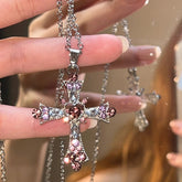 Gothic Pink Cross Necklace